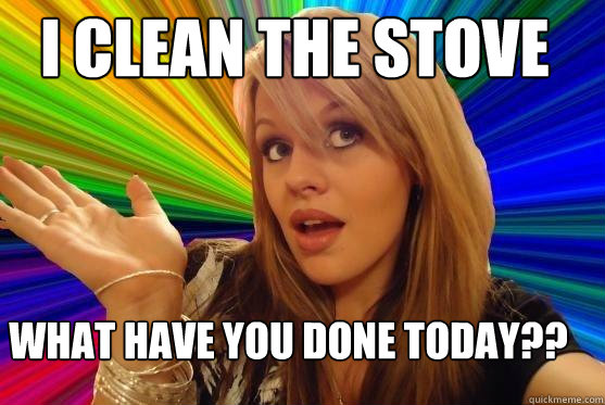 I clean the stove What have you done today??  Blonde Bitch