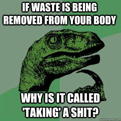 If waste is being removed from your body why is it called 'taking' a shit?  - If waste is being removed from your body why is it called 'taking' a shit?   Misc