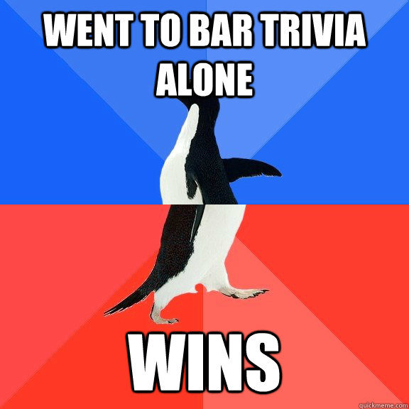 Went to bar trivia alone Wins - Went to bar trivia alone Wins  Misc