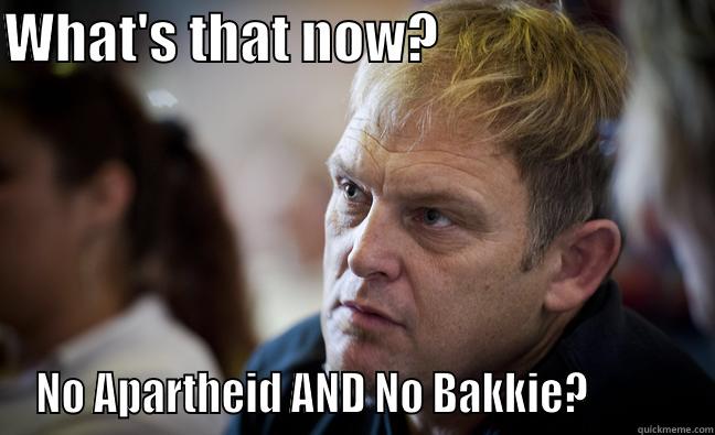 WHAT'S THAT NOW?                          NO APARTHEID AND NO BAKKIE?           Misc