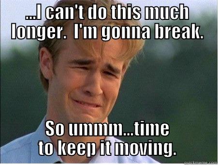 the struggle... - ...I CAN'T DO THIS MUCH LONGER.  I'M GONNA BREAK. SO UMMM...TIME TO KEEP IT MOVING. 1990s Problems