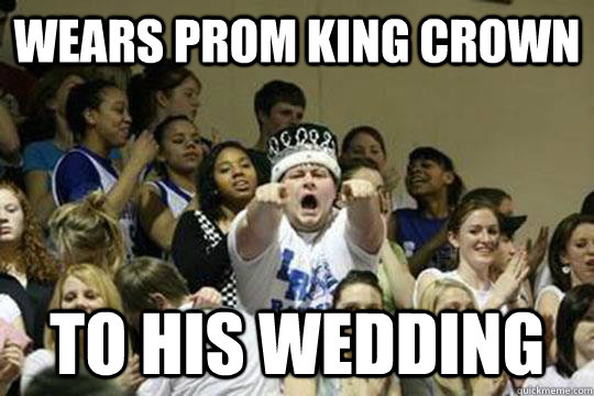 wears prom king crown to his wedding  