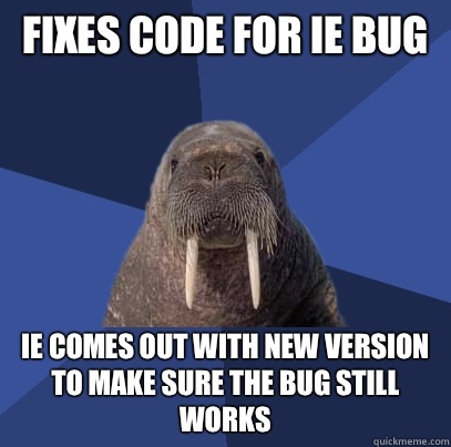 Fixes code for IE Bug IE comes out with new version to make sure the bug still works  Web Developer Walrus