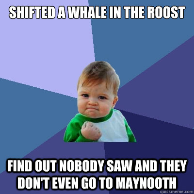 Shifted a whale in the roost Find out nobody saw and they don't even go to Maynooth - Shifted a whale in the roost Find out nobody saw and they don't even go to Maynooth  Success Kid