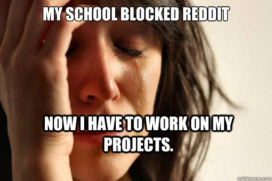 My school Blocked Reddit Now I have to work on my projects.  First World Problems