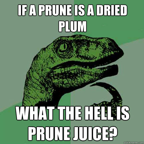 If a prune is a dried plum What the hell is prune juice? - If a prune is a dried plum What the hell is prune juice?  Philosoraptor
