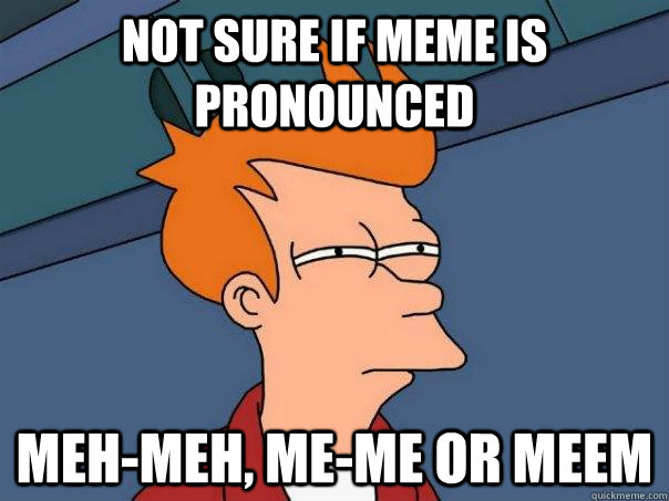 not sure if meme is pronounced meh-meh, me-me or meem - not sure if meme is pronounced meh-meh, me-me or meem  Futurama Fry