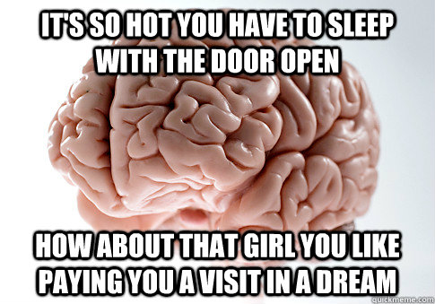 It's so hot you have to sleep with the door open How about that girl you like paying you a visit in a dream  Scumbag Brain