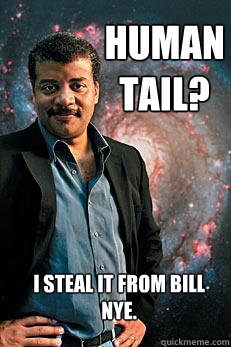 Human tail? I steal it from Bill Nye.  Neil deGrasse Tyson