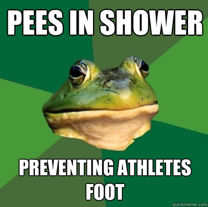 Pees in shower Preventing Athletes foot  Foul Bachelor Frog