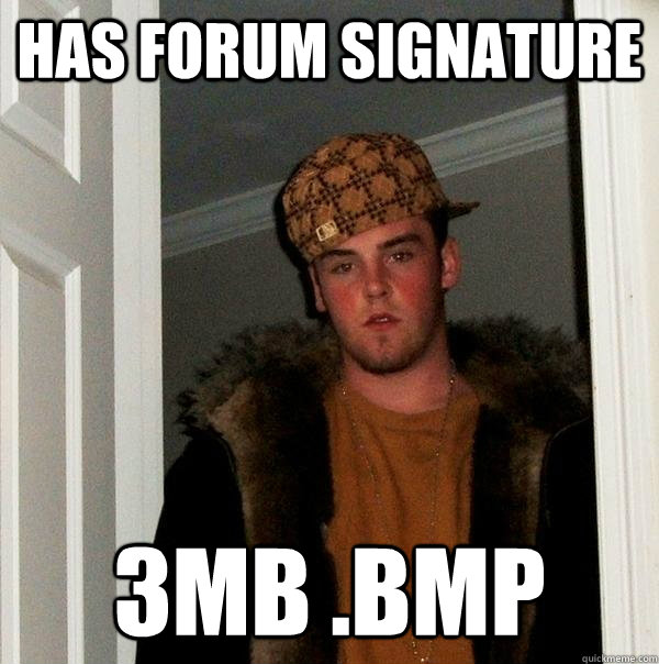 Has forum signature 3MB .bmp  Scumbag Steve