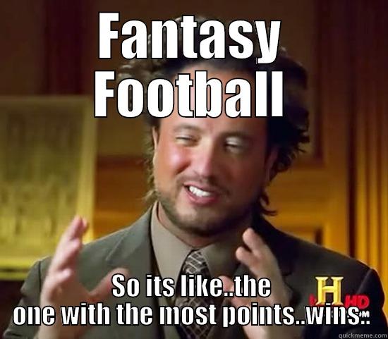 FANTASY FOOTBALL SO ITS LIKE..THE ONE WITH THE MOST POINTS..WINS.. Ancient Aliens