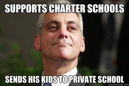 Supports charter schools  sends his kids to private school   