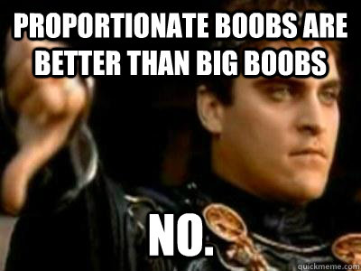 Proportionate boobs are better than big boobs no. - Proportionate boobs are better than big boobs no.  Downvoting Roman