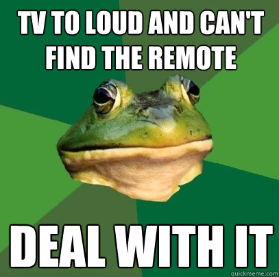 TV to loud and can't find the remote Deal with it  Foul Bachelor Frog
