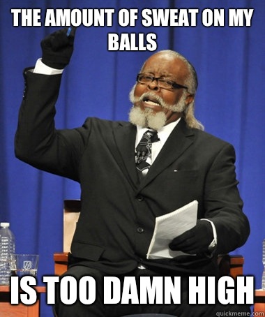 The amount of sweat on my balls is too damn high  The Rent Is Too Damn High