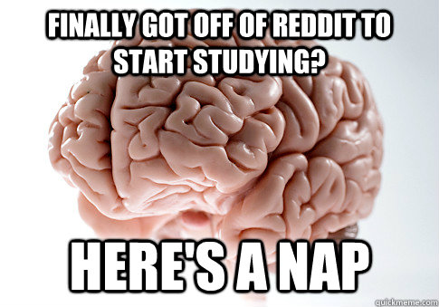 Finally got off of reddit to start studying? Here's a nap  Scumbag Brain