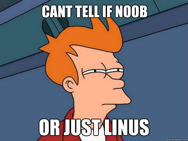 can´t tell if Noob  Or just Linus  Futurama Fry