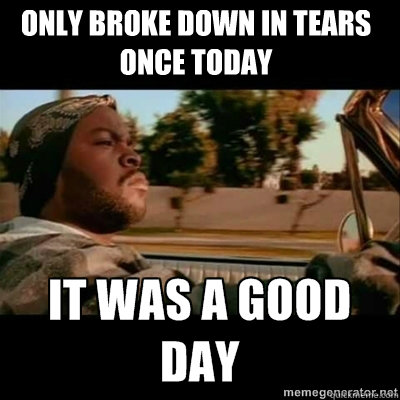 Only broke down in tears once today  ICECUBE