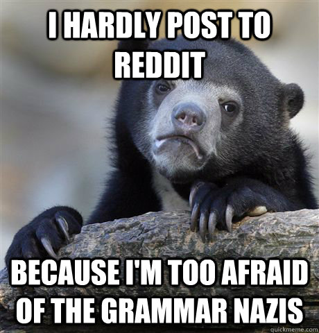 I hardly post to reddit because i'm too afraid of the grammar nazis  Confession Bear