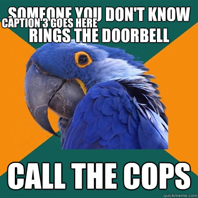 Someone you don't know rings the doorbell Call the cops Caption 3 goes here  Paranoid Parrot