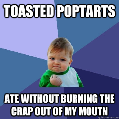 Toasted poptarts ate without burning the crap out of my moutn - Toasted poptarts ate without burning the crap out of my moutn  Success Kid