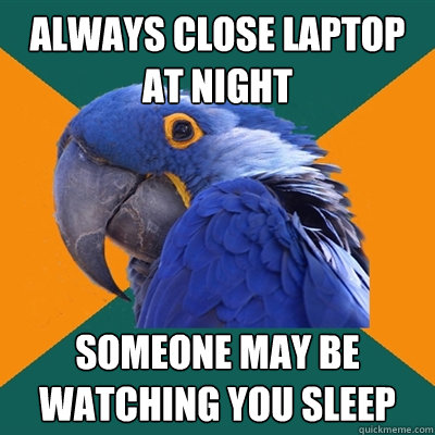 always close laptop at night someone may be watching you sleep  Paranoid Parrot