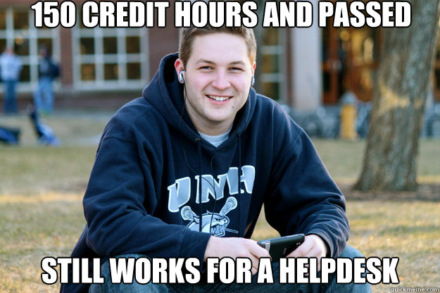 150 credit hours and passed cpa exam still works for a helpdesk  Mature College Senior