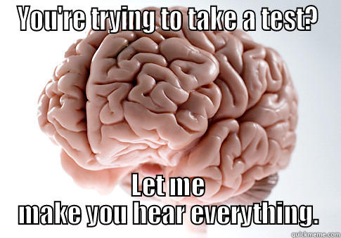 YOU'RE TRYING TO TAKE A TEST? LET ME MAKE YOU HEAR EVERYTHING. Scumbag Brain