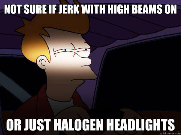 not sure if jerk with high beams on or just halogen headlights - not sure if jerk with high beams on or just halogen headlights  Fry Driving at Night