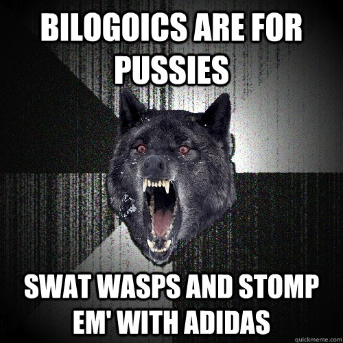 Bilogoics are for pussies Swat wasps and stomp em' with adidas  Insanity Wolf
