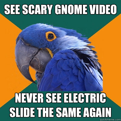 see scary gnome video never see electric slide the same again  Paranoid Parrot