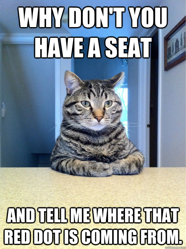 Why don't you have a seat and tell me where that red dot is coming from. - Why don't you have a seat and tell me where that red dot is coming from.  Chris Hansen Cat