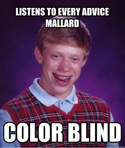 Listens to every advice mallard  color blind   Bad Luck Brian