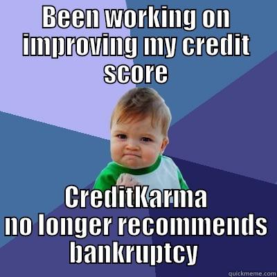 BEEN WORKING ON IMPROVING MY CREDIT SCORE CREDITKARMA NO LONGER RECOMMENDS BANKRUPTCY  Success Kid