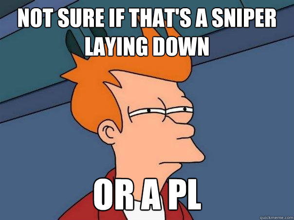 Not sure if that's a sniper laying down Or a pl  Futurama Fry