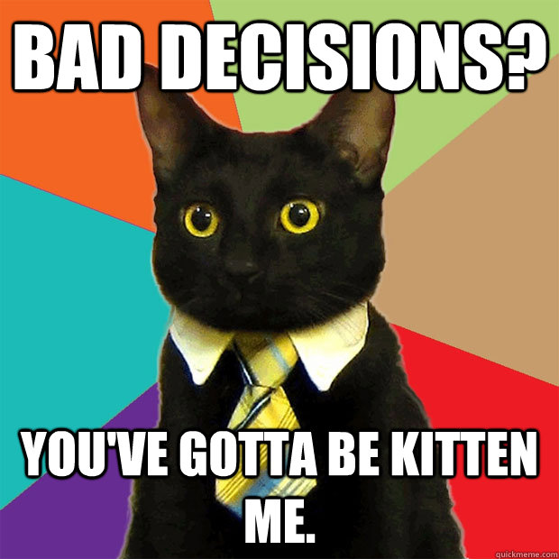 bad decisions? you've gotta be kitten me. - bad decisions? you've gotta be kitten me.  Business Cat