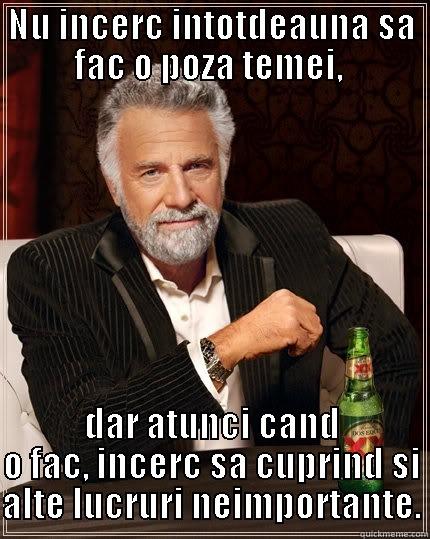NU INCERC INTOTDEAUNA SA FAC O POZA TEMEI,  DAR ATUNCI CAND O FAC, INCERC SA CUPRIND SI ALTE LUCRURI NEIMPORTANTE. The Most Interesting Man In The World