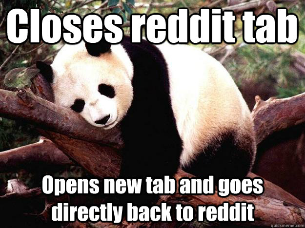 Closes reddit tab Opens new tab and goes directly back to reddit - Closes reddit tab Opens new tab and goes directly back to reddit  Procrastination Panda