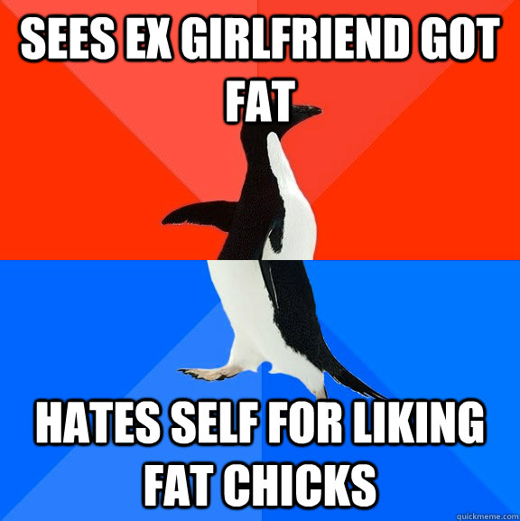 Sees ex girlfriend got fat Hates self for liking fat chicks  Socially Awesome Awkward Penguin