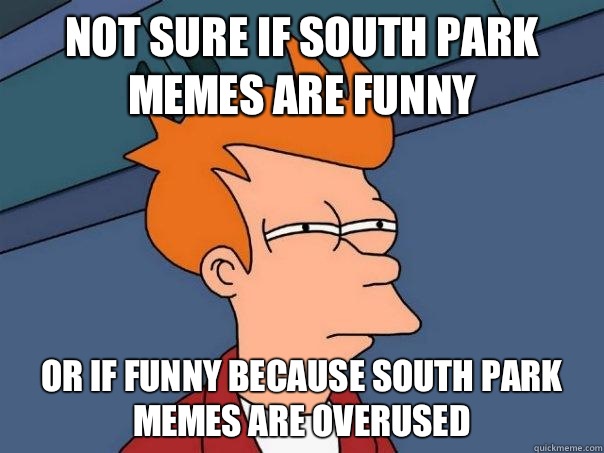 Not sure if south park memes are funny Or if funny because south park memes are overused  Futurama Fry