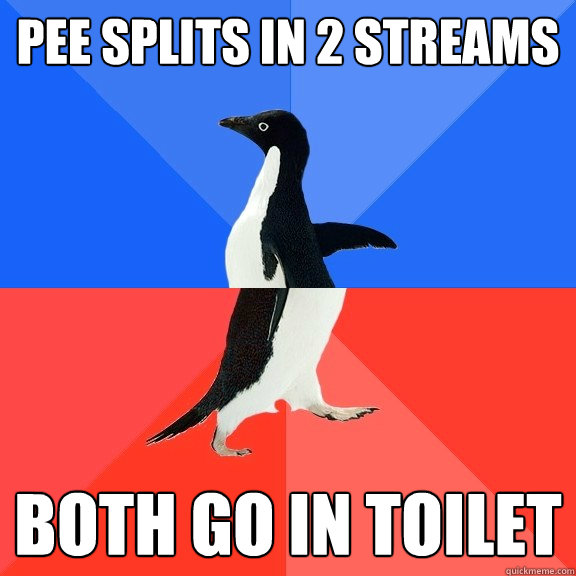 pee splits in 2 streams both go in toilet  Socially Awkward Awesome Penguin