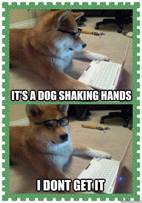 It's a dog shaking hands I dont get it - It's a dog shaking hands I dont get it  I dont get it dog