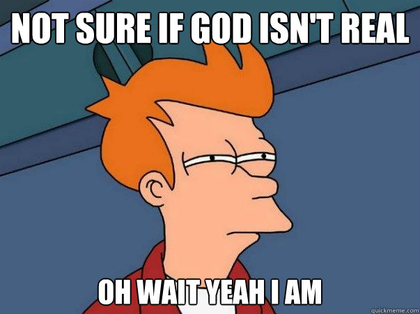 Not sure if God isn't real oh wait yeah i am   Not sure Fry