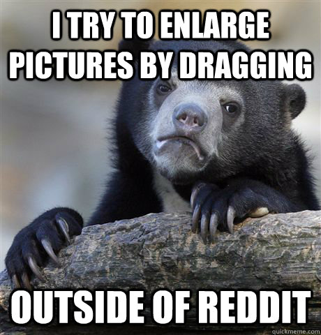 I try to enlarge pictures by dragging outside of reddit - I try to enlarge pictures by dragging outside of reddit  Confession Bear