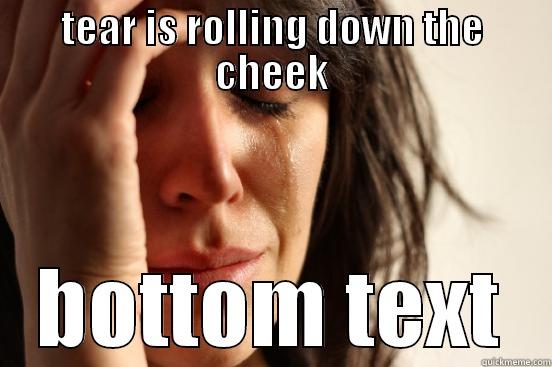 good meme - TEAR IS ROLLING DOWN THE CHEEK BOTTOM TEXT First World Problems
