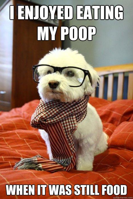 i enjoyed eating my poop when it was still food
 - i enjoyed eating my poop when it was still food
  Hipster Dog