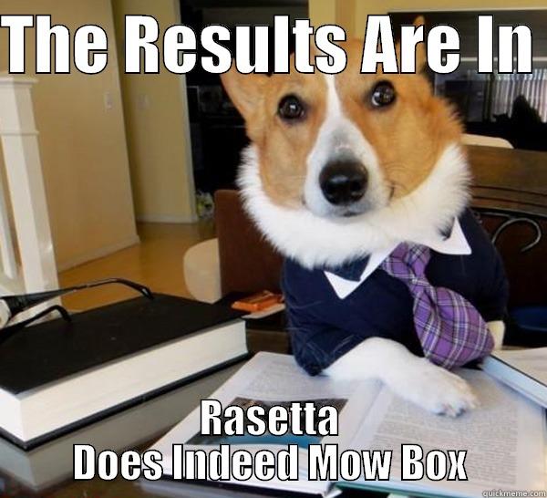 THE RESULTS ARE IN  RASETTA DOES INDEED MOW BOX Lawyer Dog