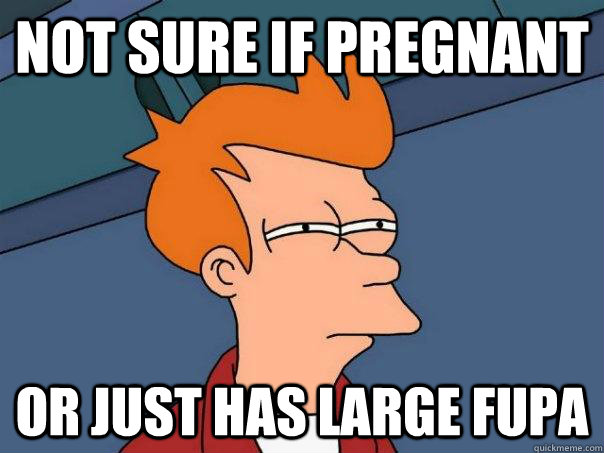 not sure if pregnant or just has large fupa  Futurama Fry