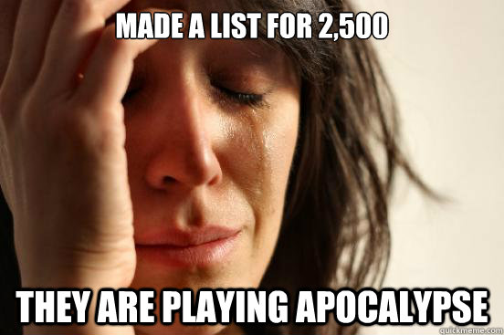 Made a list for 2,500 They are playing apocalypse  First World Problems